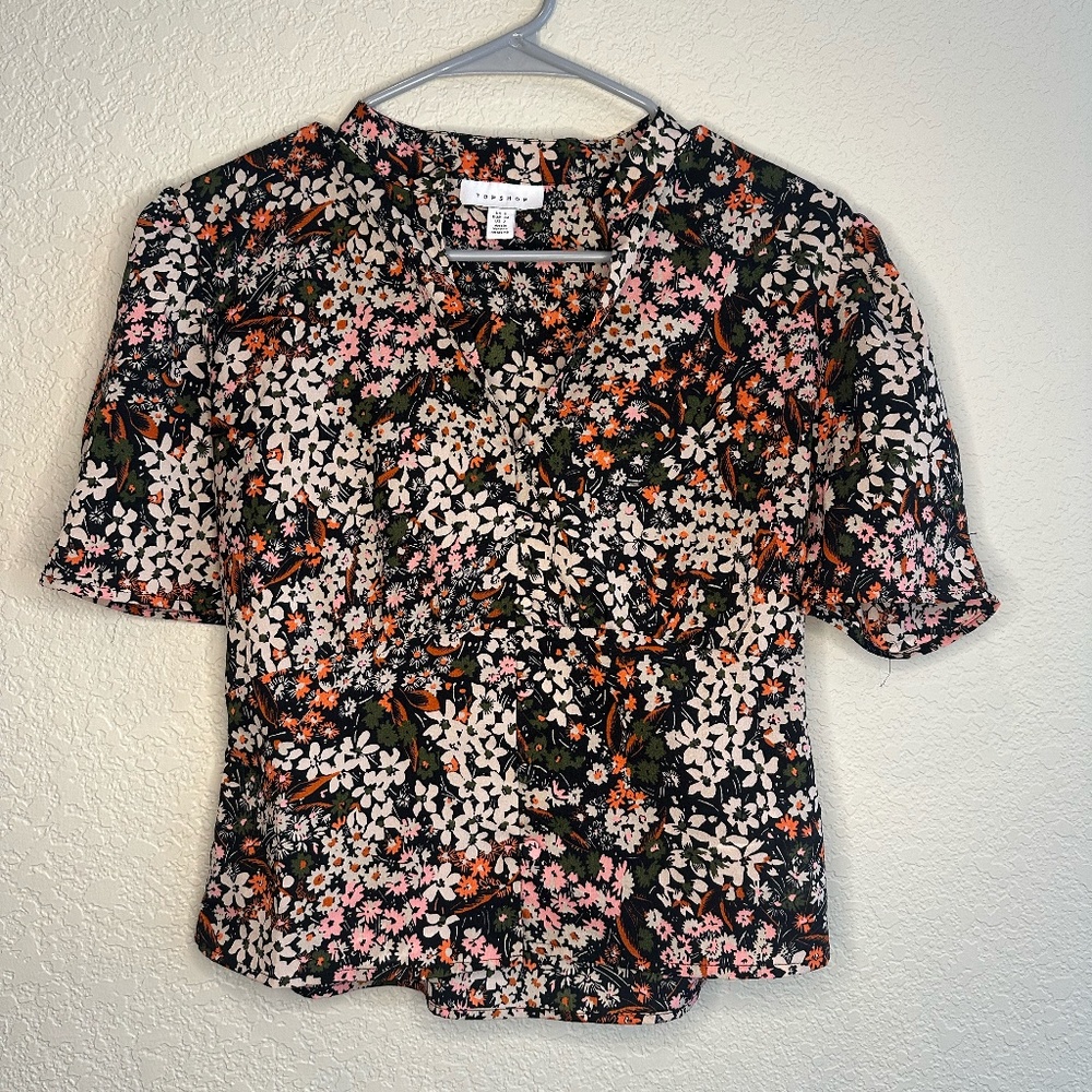 Floral, blouse-like button down shirt